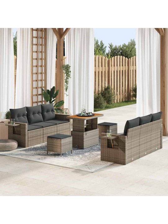 Dārza dīvānu komplekts ar spilvenu 9 pcs pelēka 90 x 55 x 71 cm