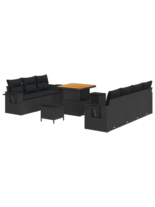 Dārza dīvānu komplekts ar spilvenu 10 pcs melna 80 x 80 x 71 cm