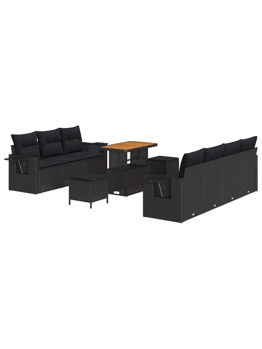 Dārza dīvānu komplekts ar spilvenu 10 pcs melna 90 x 55 x 71 cm