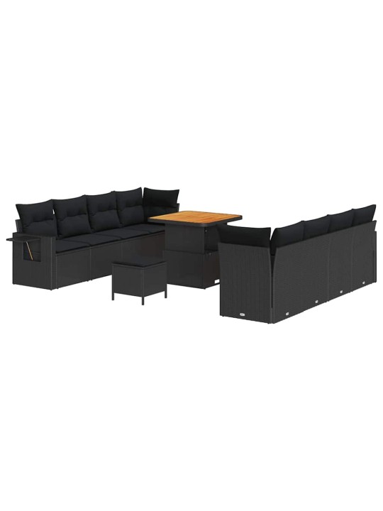 Dārza dīvānu komplekts ar spilvenu 11 pcs melna 80 x 80 x 71 cm