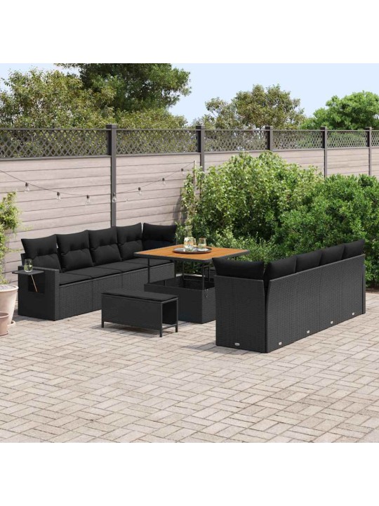 Dārza dīvānu komplekts 11 pcs melna 100 x 100 x 71 cm