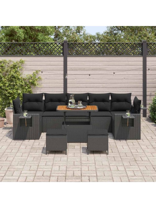 Dārza dīvānu komplekts ar spilvenu 10 pcs melna 90 x 55 x 71 cm