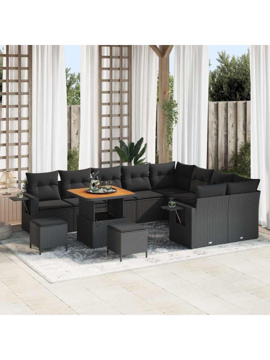 Dārza dīvānu komplekts ar spilvenu 12 pcs melna 80 x 80 x 71 cm