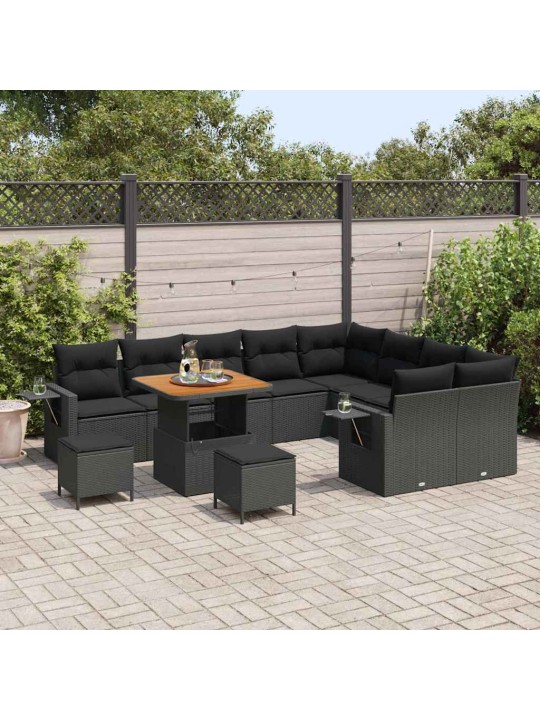 Dārza dīvānu komplekts ar spilvenu 12 pcs melna 80 x 80 x 71 cm