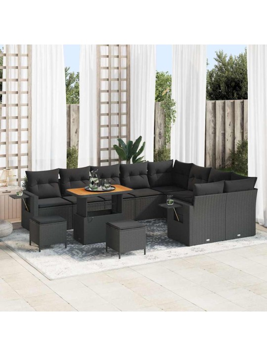 Dārza dīvānu komplekts ar spilvenu 12 pcs melna 90 x 55 x 71 cm