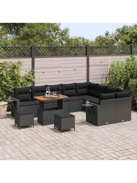 Dārza dīvānu komplekts ar spilvenu 12 pcs melna 90 x 55 x 71 cm