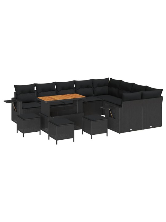 Dārza dīvānu komplekts 13 pcs melna 110 x 55 x 71 cm