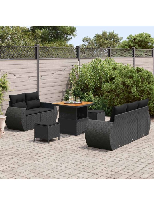 Dārza dīvānu komplekts ar spilvenu 8 pcs melna 80 x 80 x 71 cm
