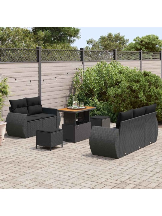 Dārza dīvānu komplekts ar spilvenu 8 pcs melna 90 x 55 x 71 cm
