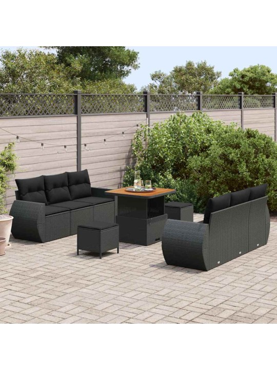 Dārza dīvānu komplekts ar spilvenu 9 pcs melna 80 x 80 x 71 cm