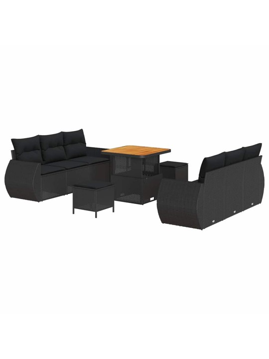 Dārza dīvānu komplekts ar spilvenu 9 pcs melna 80 x 80 x 71 cm