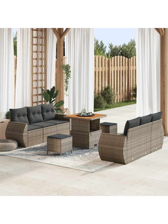 Dārza dīvānu komplekts ar spilvenu 9 pcs pelēka 80 x 80 x 71 cm