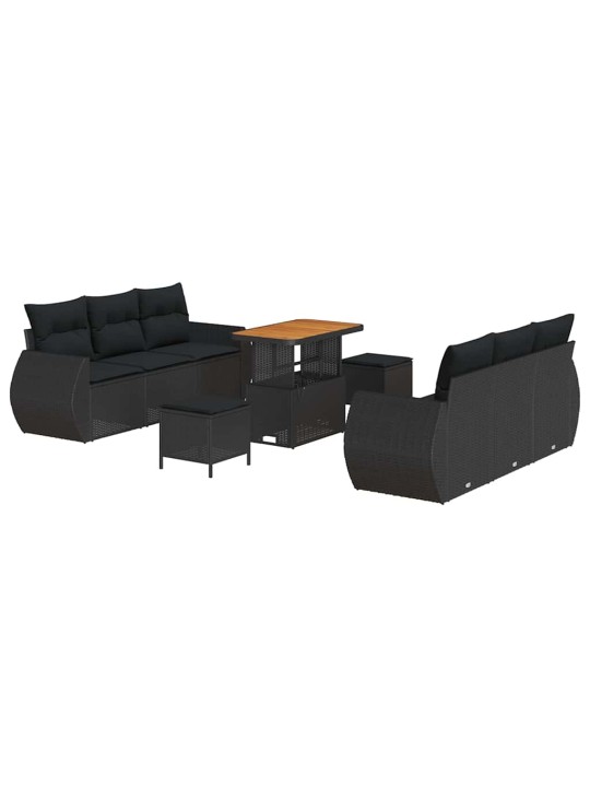 Dārza dīvānu komplekts ar spilvenu 9 pcs melna 90 x 55 x 71 cm