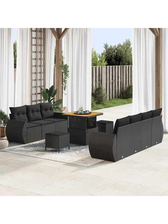 Dārza dīvānu komplekts ar spilvenu 10 pcs melna 80 x 80 x 71 cm