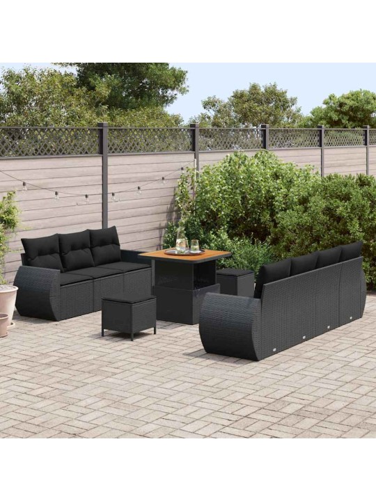 Dārza dīvānu komplekts ar spilvenu 10 pcs melna 80 x 80 x 71 cm