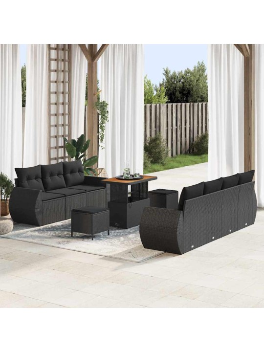 Dārza dīvānu komplekts ar spilvenu 10 pcs melna 90 x 55 x 71 cm