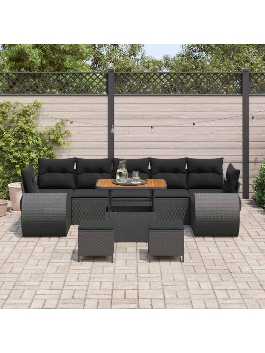 Dārza dīvānu komplekts ar spilvenu 10 pcs melna 90 x 55 x 71 cm
