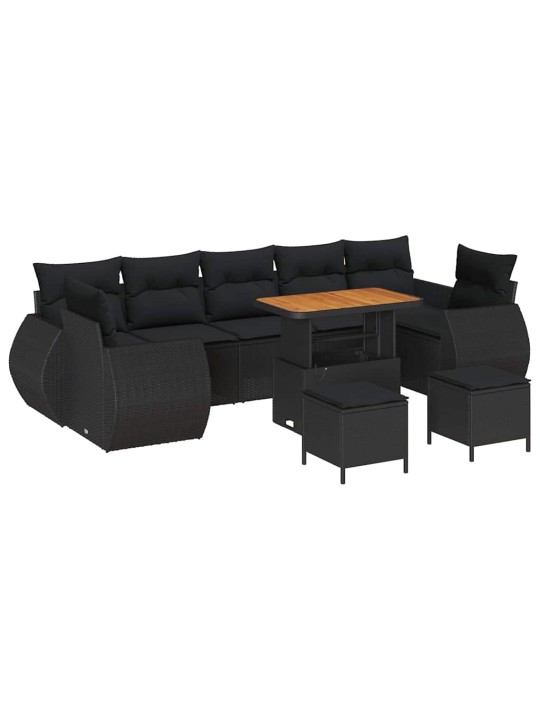 Dārza dīvānu komplekts ar spilvenu 10 pcs melna 90 x 55 x 71 cm