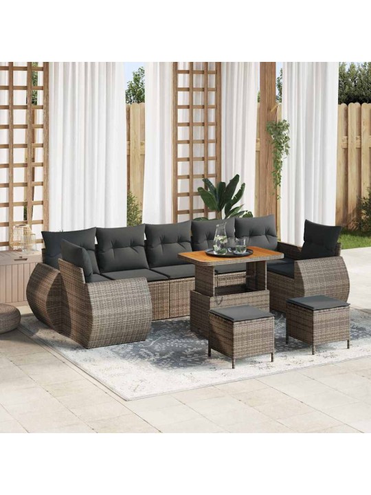 Dārza dīvānu komplekts 10 pcs pelēka 90 x 55 x 71 cm