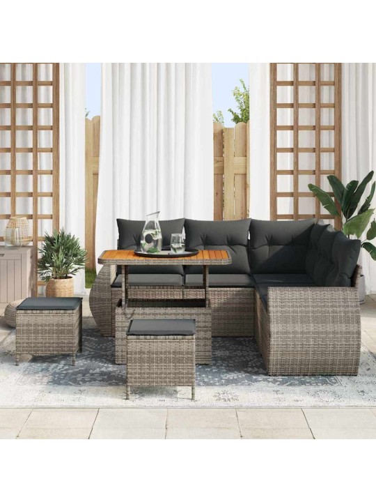 Dārza dīvānu komplekts ar spilvenu 8 pcs pelēka 90 x 55 x 71 cm