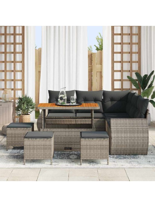 Dārza dīvānu komplekts 9 pcs pelēka 110 x 55 x 71 cm