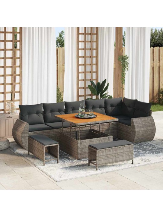 Dārza dīvānu komplekts 9 pcs pelēka 100 x 100 x 71 cm