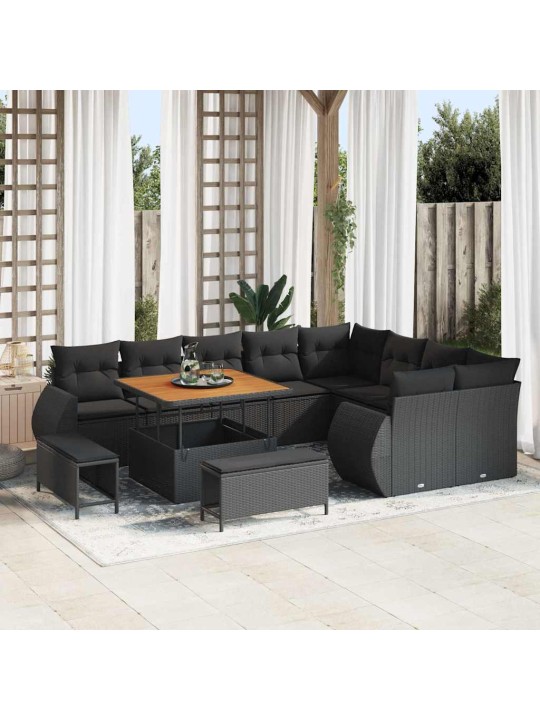 Dārza dīvānu komplekts 12 pcs melna 100 x 100 x 71 cm
