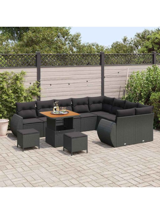 Dārza dīvānu komplekts ar spilvenu 12 pcs melna 80 x 80 x 71 cm