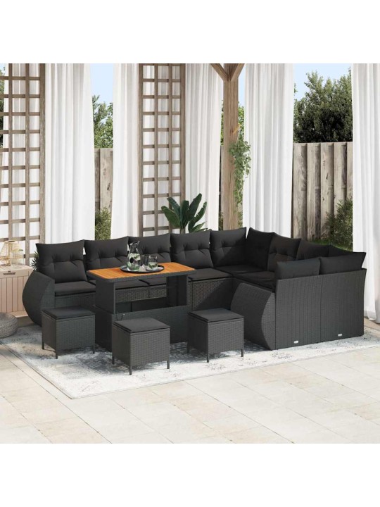 Dārza dīvānu komplekts 13 pcs melna 110 x 55 x 71 cm