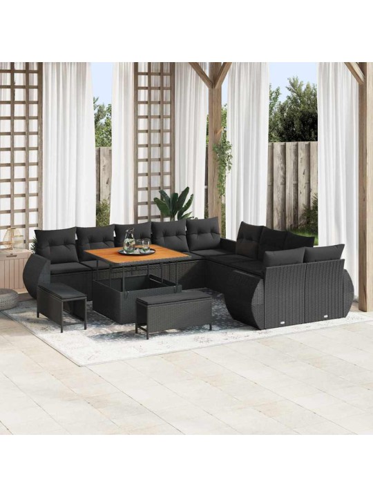 Dārza dīvānu komplekts 13 pcs melna 100 x 100 x 71 cm