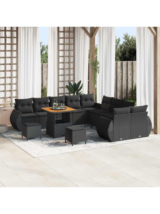 Dārza dīvānu komplekts ar spilvenu 13 pcs melna 80 x 80 x 71 cm
