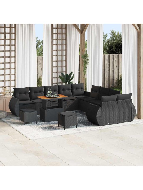 Dārza dīvānu komplekts ar spilvenu 13 pcs melna 90 x 55 x 71 cm