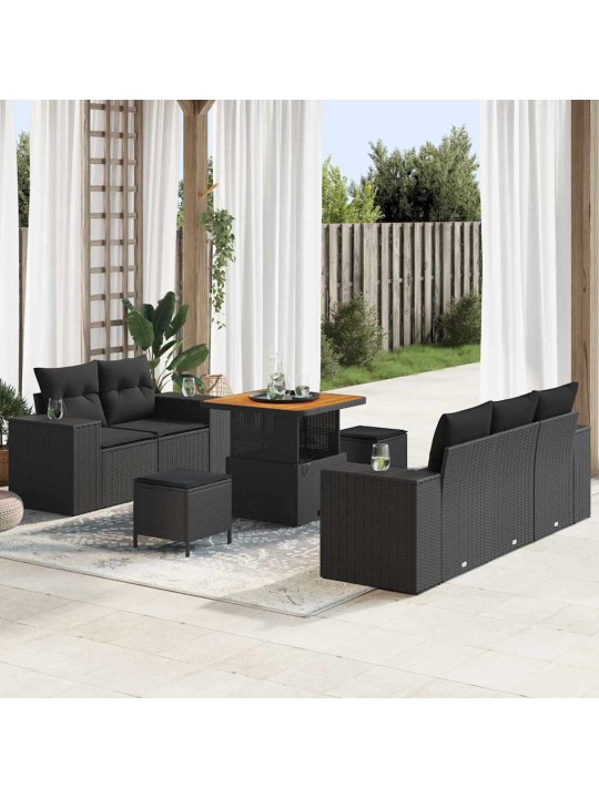 Dārza dīvānu komplekts ar spilvenu 8 pcs melna 80 x 80 x 71 cm