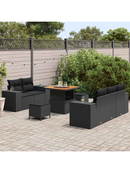 Dārza dīvānu komplekts ar spilvenu 8 pcs melna 80 x 80 x 71 cm