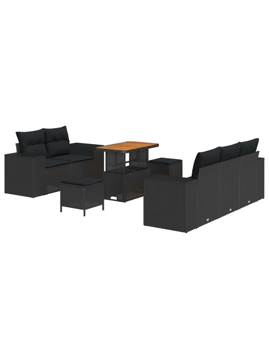 Dārza dīvānu komplekts ar spilvenu 8 pcs melna 90 x 55 x 71 cm