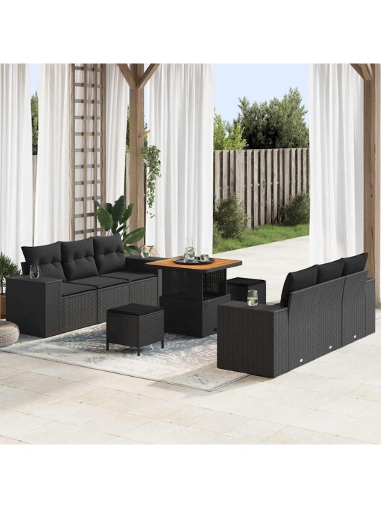 Dārza dīvānu komplekts ar spilvenu 9 pcs melna 80 x 80 x 71 cm