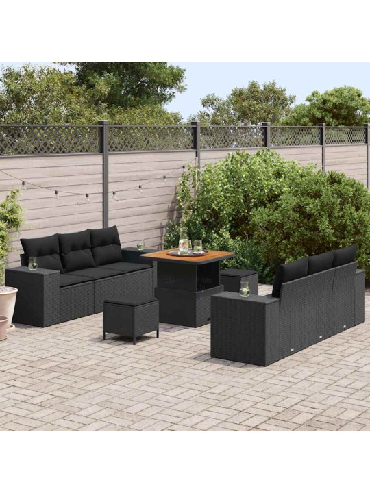 Dārza dīvānu komplekts ar spilvenu 9 pcs melna 80 x 80 x 71 cm