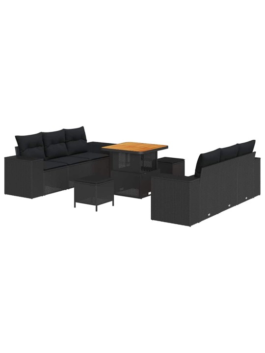 Dārza dīvānu komplekts ar spilvenu 9 pcs melna 80 x 80 x 71 cm