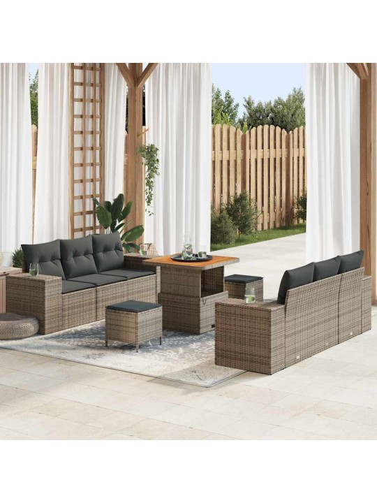 Dārza dīvānu komplekts ar spilvenu 9 pcs pelēka 80 x 80 x 71 cm