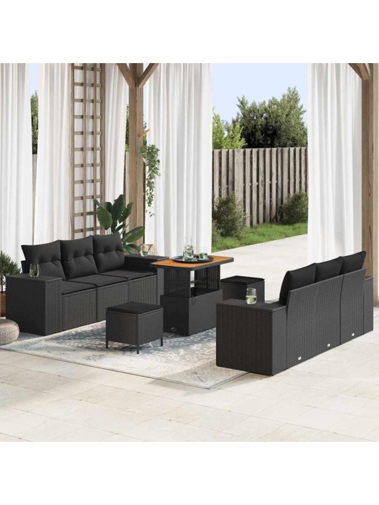 Dārza dīvānu komplekts ar spilvenu 9 pcs melna 90 x 55 x 71 cm
