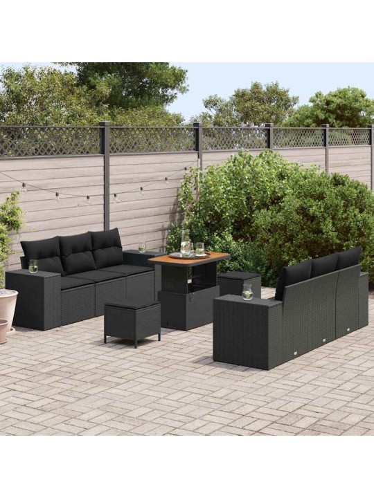 Dārza dīvānu komplekts ar spilvenu 9 pcs melna 90 x 55 x 71 cm