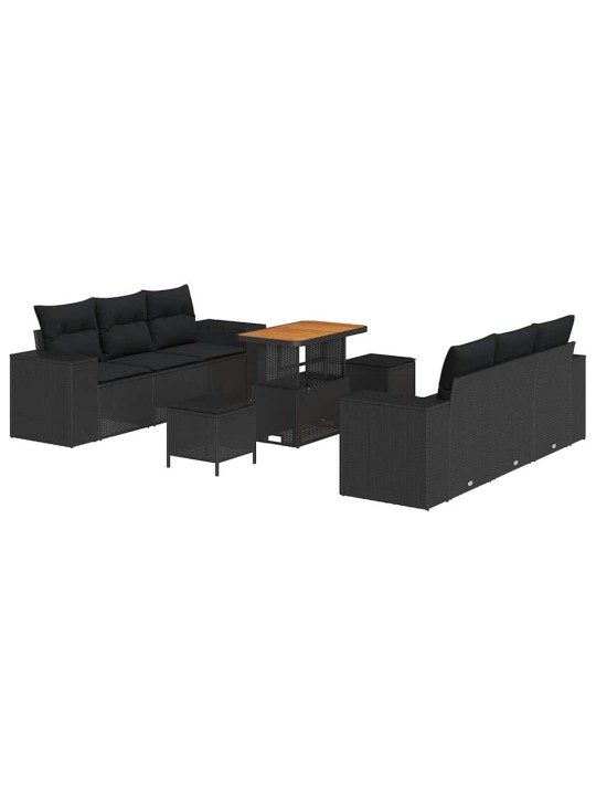 Dārza dīvānu komplekts ar spilvenu 9 pcs melna 90 x 55 x 71 cm