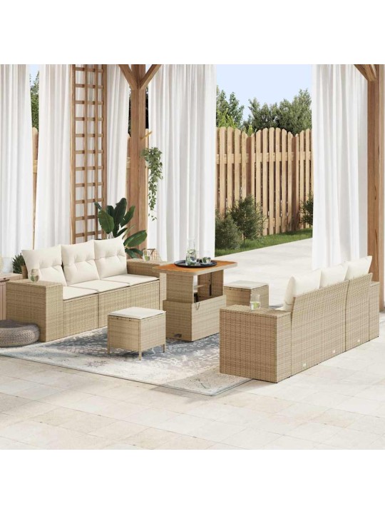 Dārza dīvānu komplekts 9 pcs bēša un krēmkrāsa 90 x 55 x 71 cm