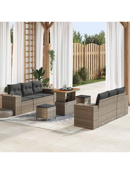 Dārza dīvānu komplekts ar spilvenu 9 pcs pelēka 90 x 55 x 71 cm