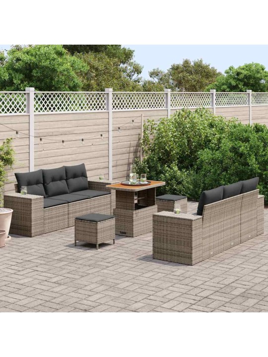 Dārza dīvānu komplekts ar spilvenu 9 pcs pelēka 90 x 55 x 71 cm