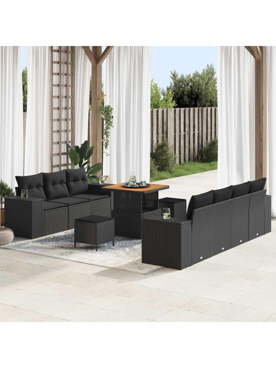 Dārza dīvānu komplekts ar spilvenu 10 pcs melna 80 x 80 x 71 cm