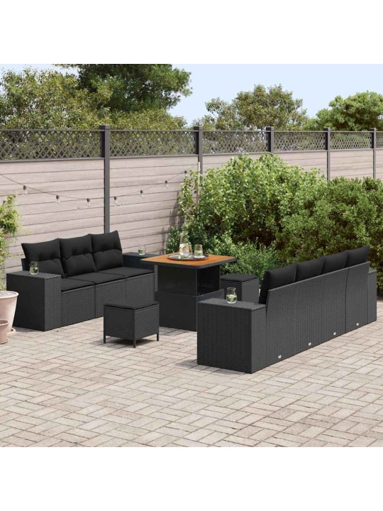 Dārza dīvānu komplekts ar spilvenu 10 pcs melna 80 x 80 x 71 cm