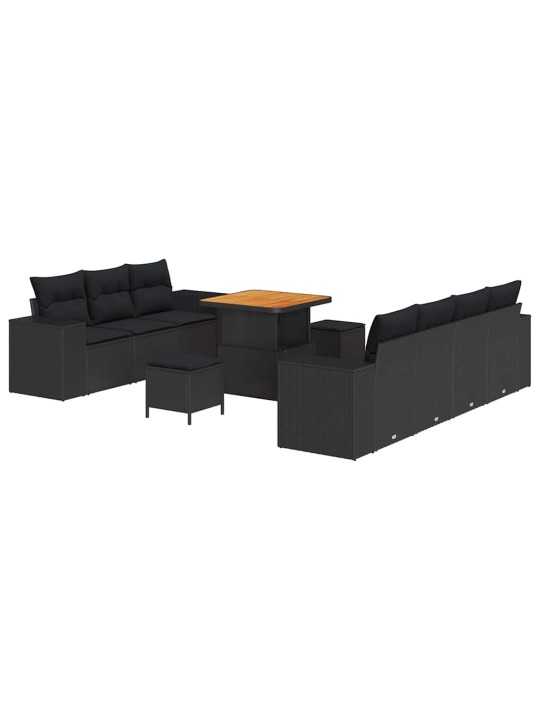 Dārza dīvānu komplekts ar spilvenu 10 pcs melna 80 x 80 x 71 cm