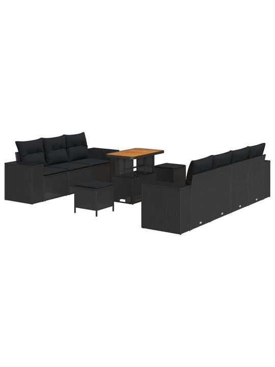 Dārza dīvānu komplekts ar spilvenu 10 pcs melna 90 x 55 x 71 cm