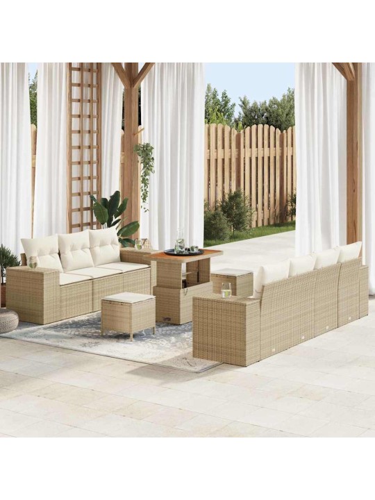Dārza dīvānu komplekts 10 pcs bēšs un krēms 90 x 55 x 71 cm